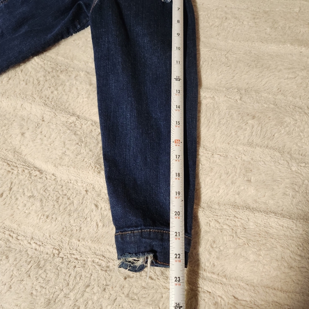 Dollhouse Womens Sz 1X Denim Jacket Blue Distressed Dark Wash Stretch Pockets - Picture 5 of 14